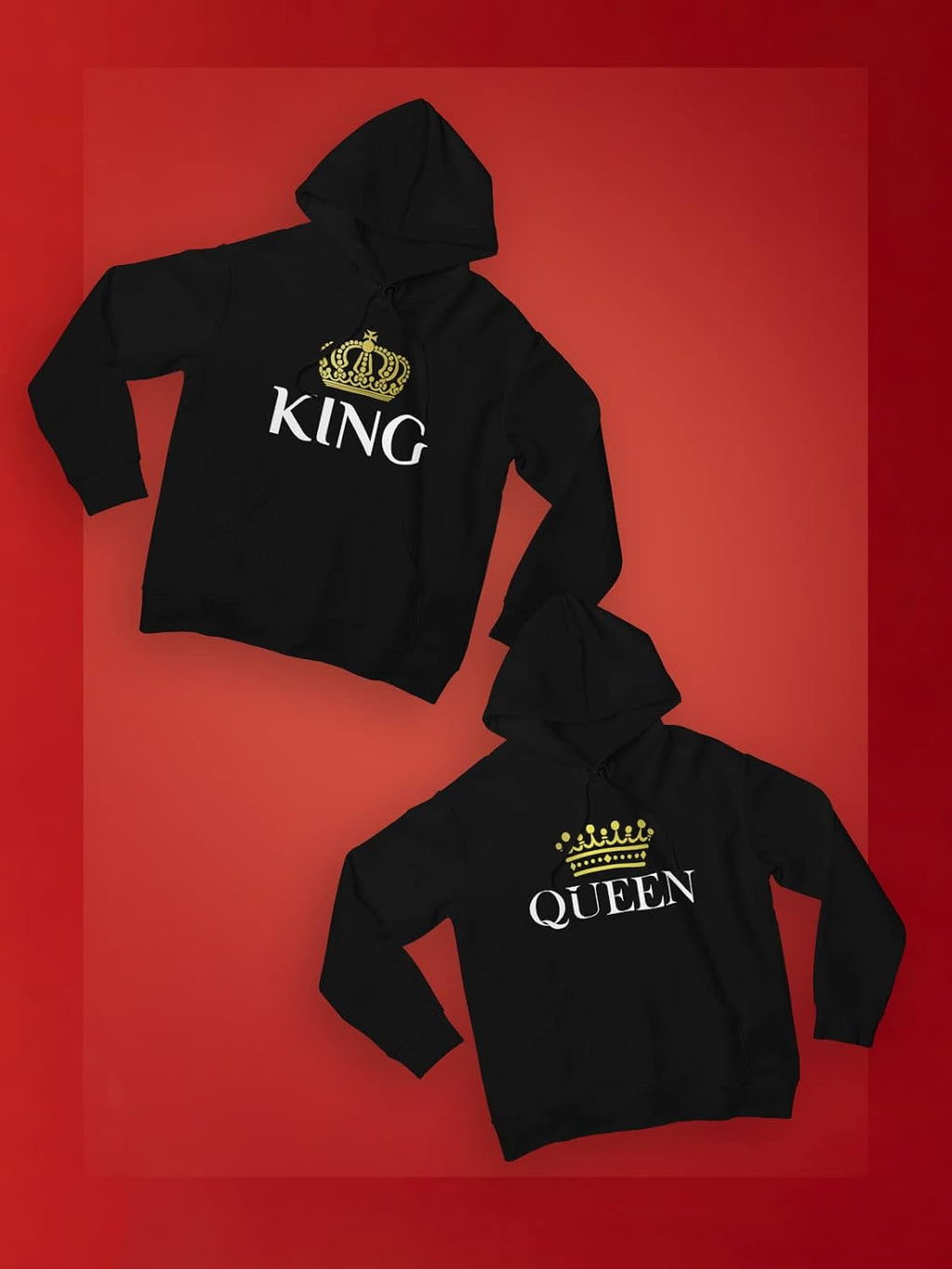 King & Queen Matching Couple Hoodie Set Valentine'S Day Gift His & Hers Women Hoodie Women Large/Men Medium,Black