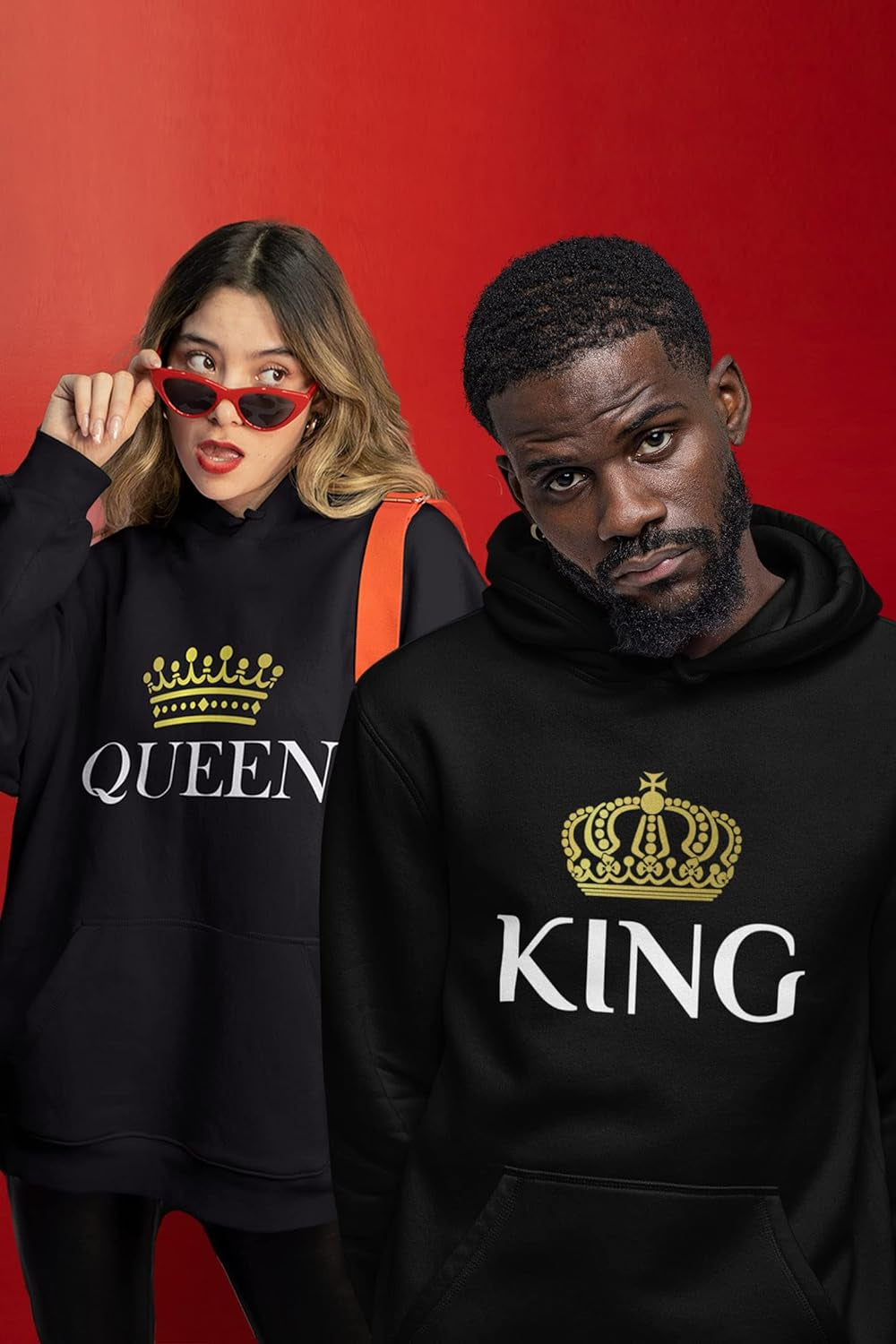 King & Queen Matching Couple Hoodie Set Valentine'S Day Gift His & Hers Women Hoodie Women Large/Men Medium,Black